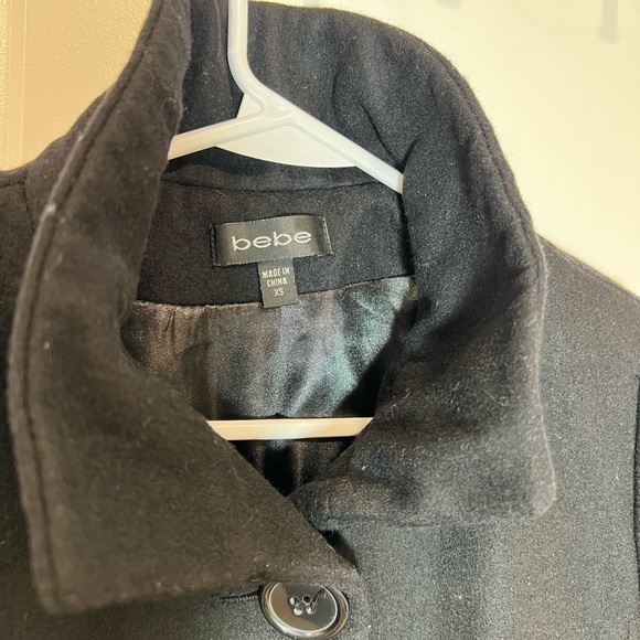 bebe Classic Black Pea Coat for Women size xs - Picture 3 of 4